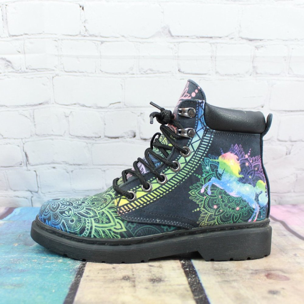 Hi-Top Black Unicorn Ankle Boots Size 7 - Picture 1 of 9